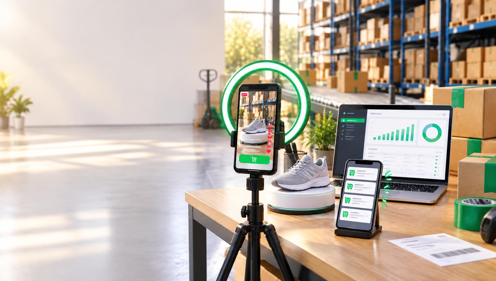 Multi-channel inventory mapped across TikTok Shop, Amazon, and a brand's own site