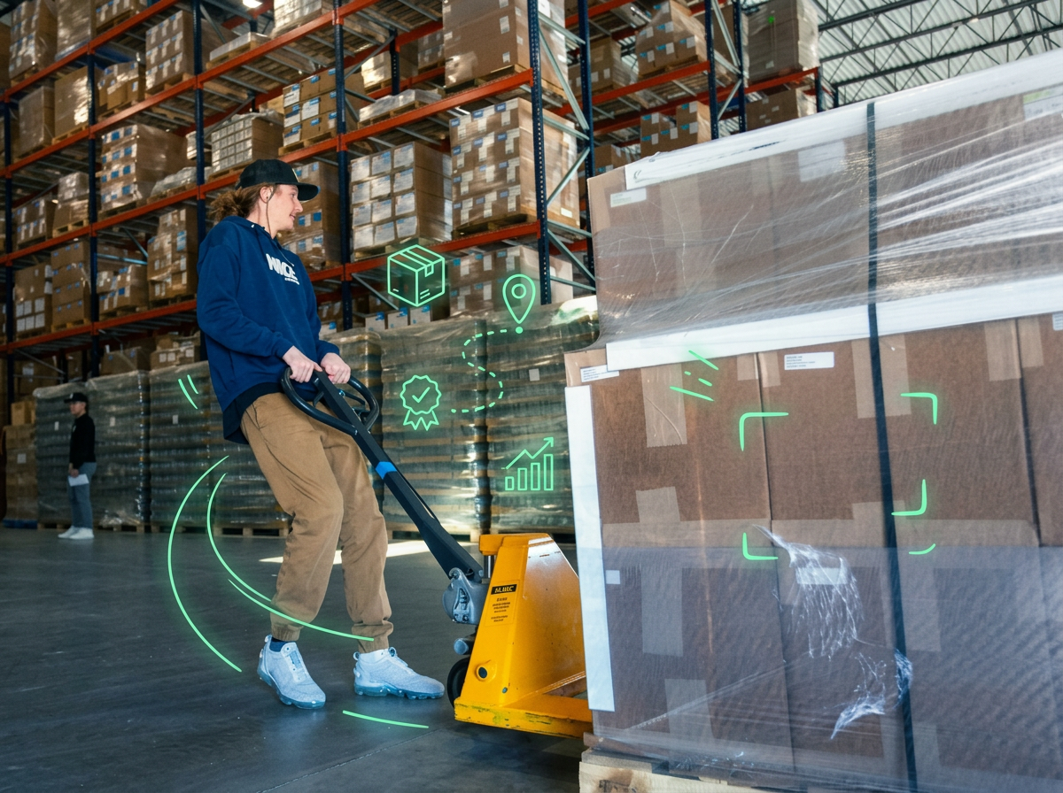 Charlie unloading pallets at the receiving dock